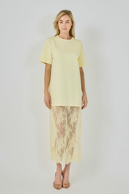 Endless Rose Signature | Mix Media T-Shirt Lace Maxi Dress
