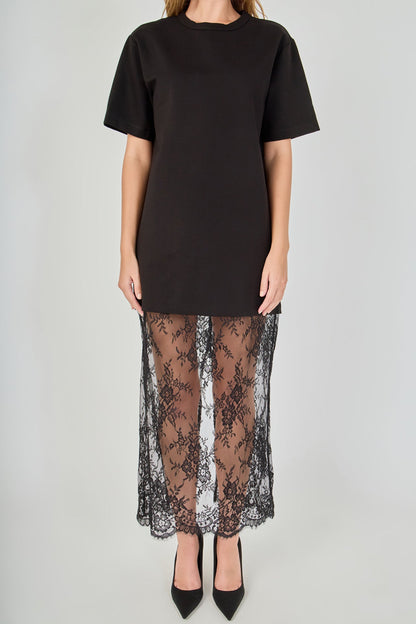 Endless Rose Signature | Mix Media T-Shirt Lace Maxi Dress