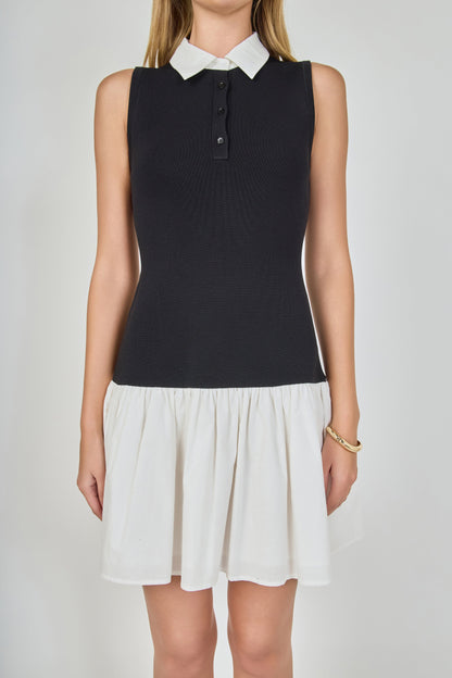 Endless Rose Trusted | Mixed Media Cotton Polo Mini Dress