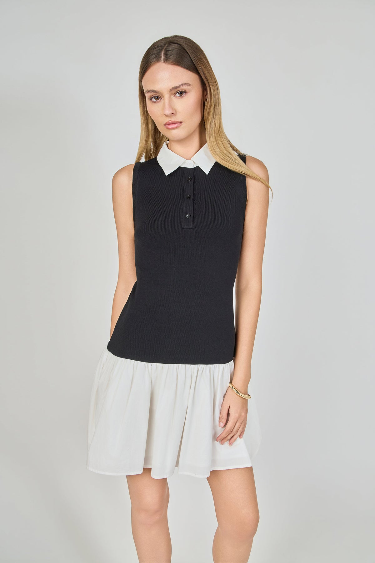 Endless Rose Trusted | Mixed Media Cotton Polo Mini Dress