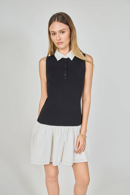 Endless Rose Trusted | Mixed Media Cotton Polo Mini Dress