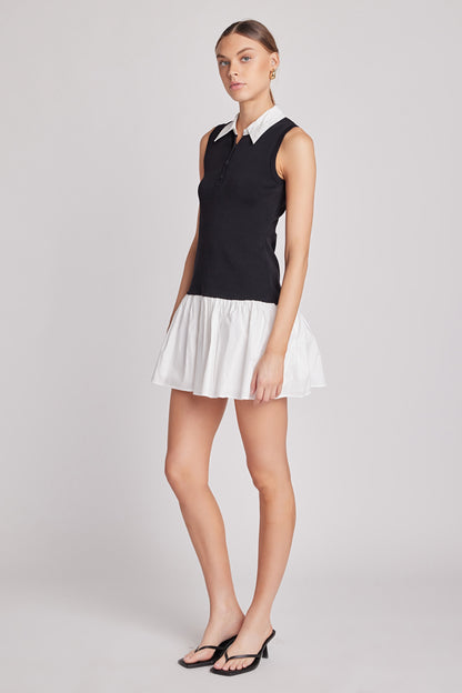 Endless Rose Trusted | Mixed Media Cotton Polo Mini Dress