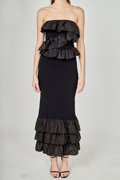 Endless Rose Best Price | Mixed Media Strapless Fitted Maxi Dress