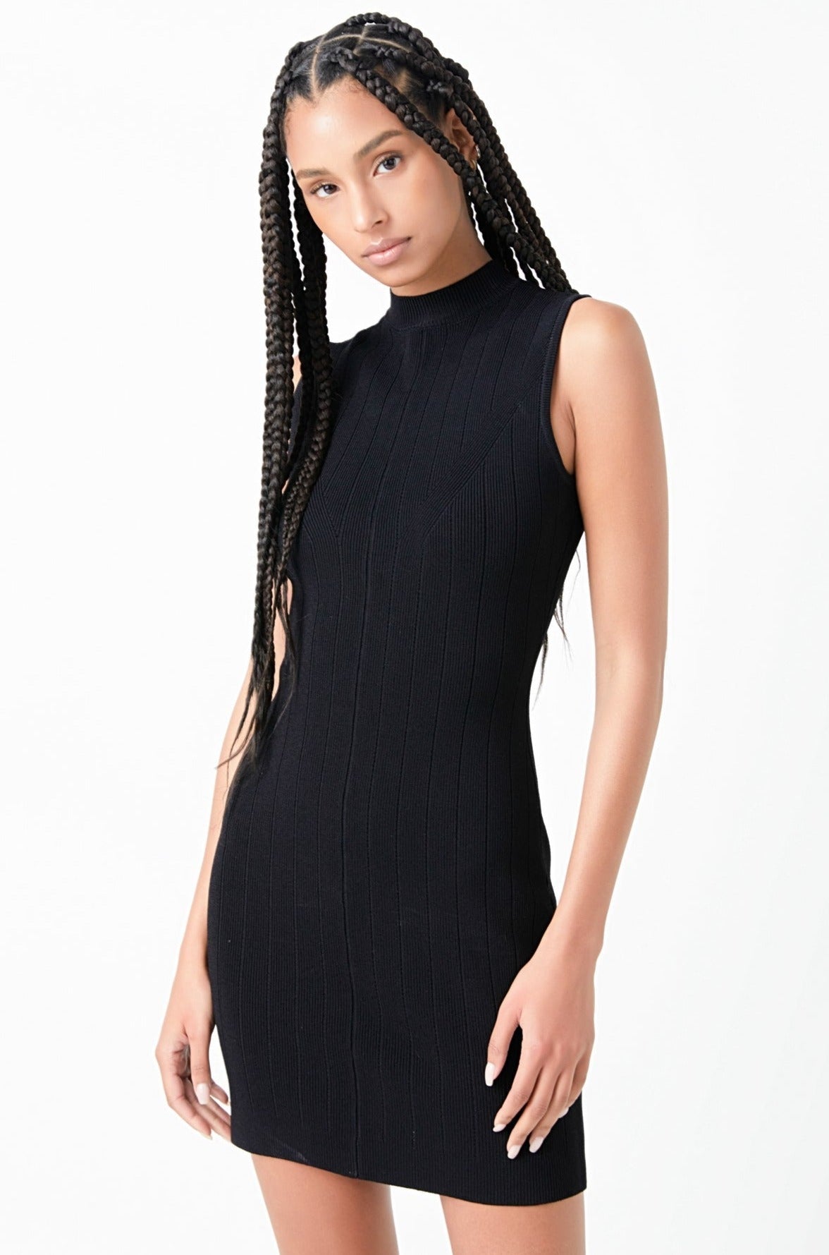 Endless Rose Trending | Mock Neck Sleeveless Knit Mini Dress