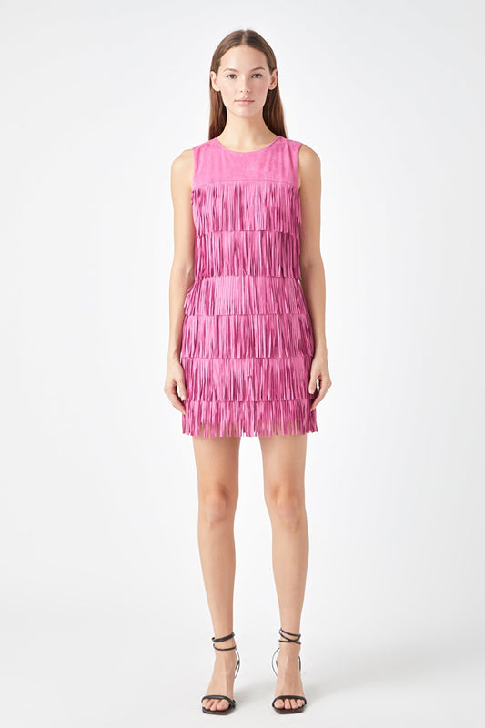 Endless Rose Great Value | Tiered Faux Suede Fringe Mini Dress
