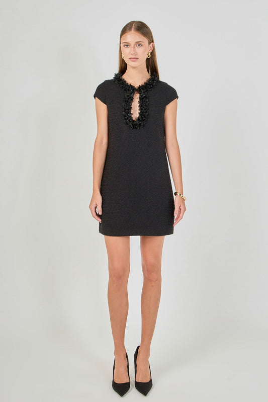 Endless Rose Sale | Tweed Shift Dress with Floral Trim