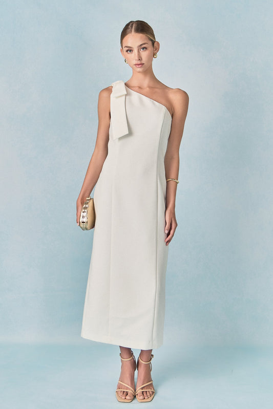 Endless Rose Classic | One Shoulder Bow Accent Midi Dress
