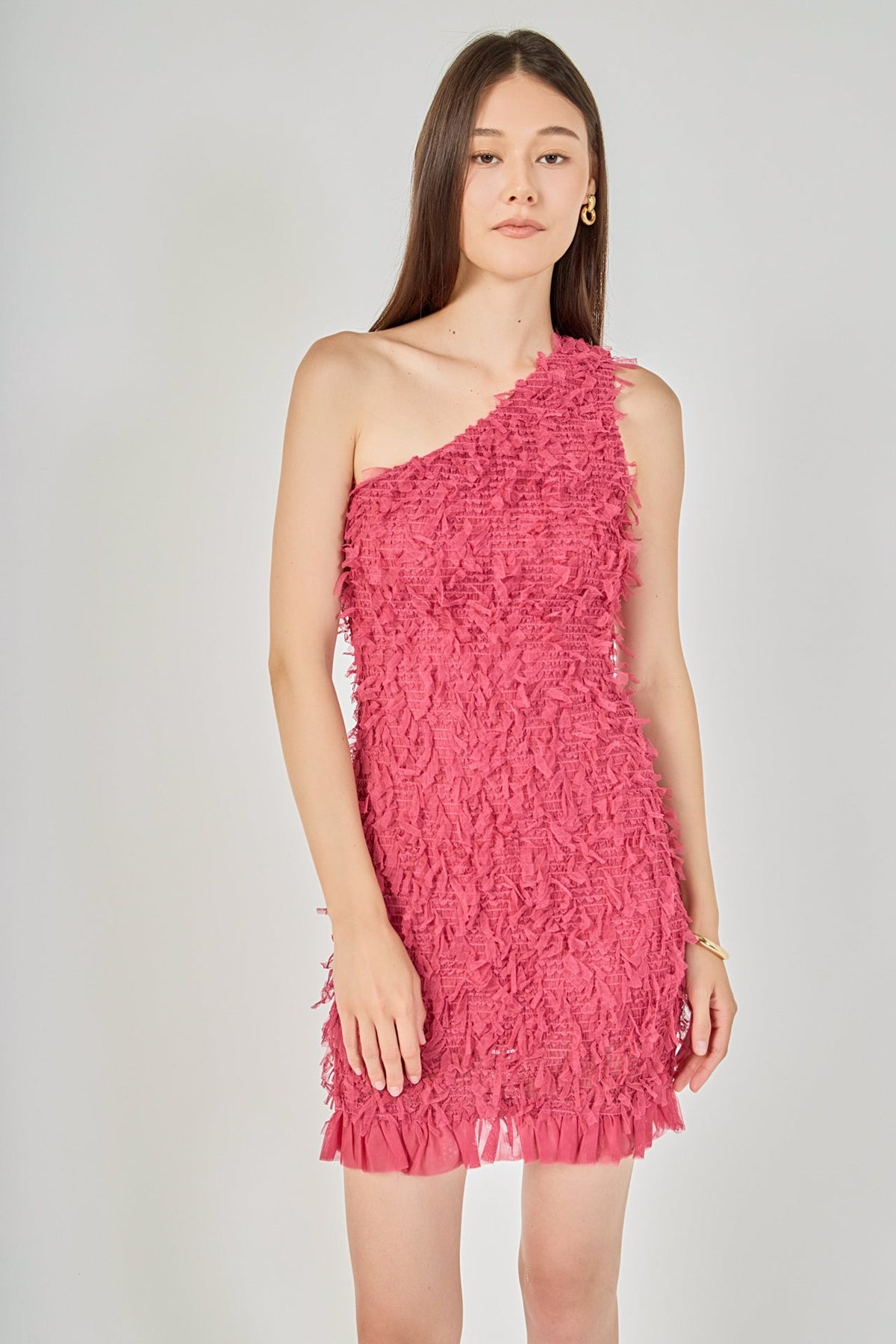 Endless Rose Latest | Mesh Trimmed One Shoulder Mini Dress