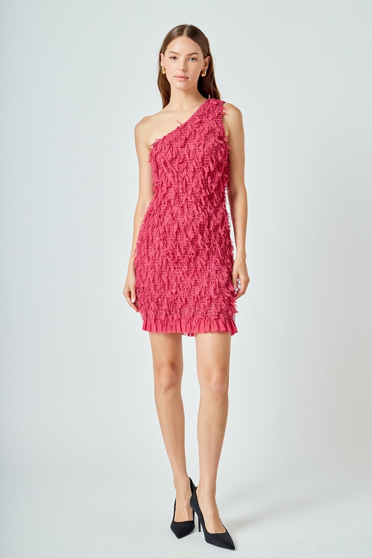 Endless Rose Latest | Mesh Trimmed One Shoulder Mini Dress