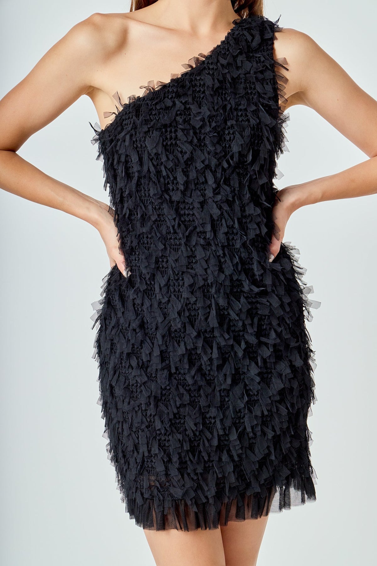 Endless Rose Latest | Mesh Trimmed One Shoulder Mini Dress