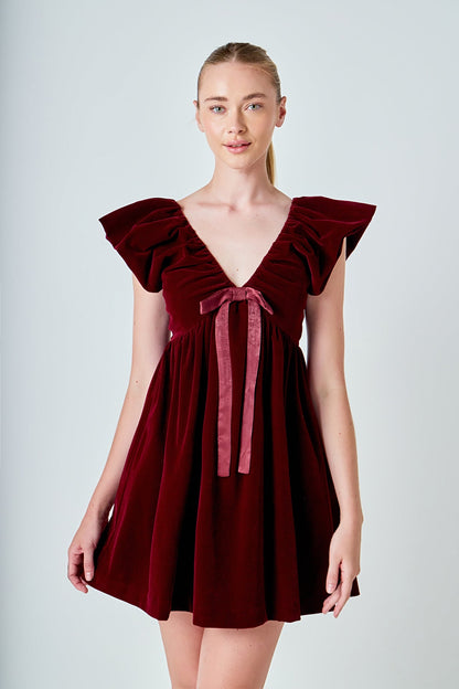 Endless Rose Essential | Velvet Satin Bow Mini Dress | Elegant Party Dress