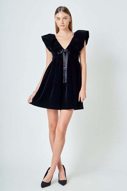 Endless Rose Essential | Velvet Satin Bow Mini Dress | Elegant Party Dress