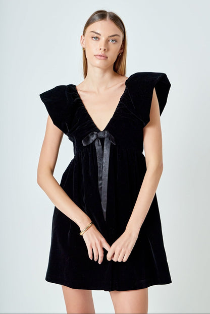 Endless Rose Essential | Velvet Satin Bow Mini Dress | Elegant Party Dress