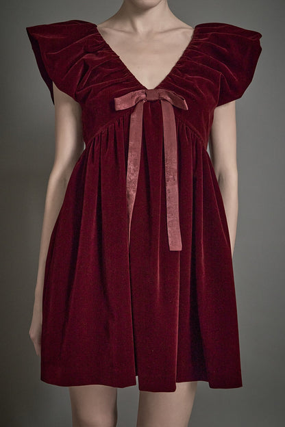 Endless Rose Essential | Velvet Satin Bow Mini Dress | Elegant Party Dress