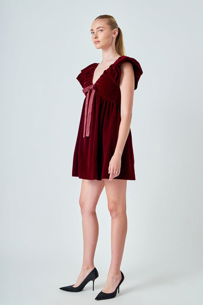 Endless Rose Essential | Velvet Satin Bow Mini Dress | Elegant Party Dress