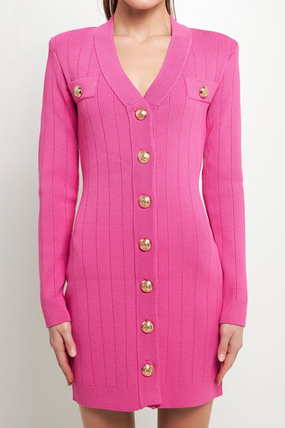 Endless Rose Top Pick | Shank Button V-Neckline Knit Mini Dress
