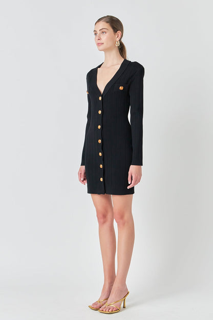 Endless Rose Top Pick | Shank Button V-Neckline Knit Mini Dress