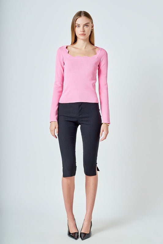 Endless Rose New | Scallop Detail Long Sleeve Sweater