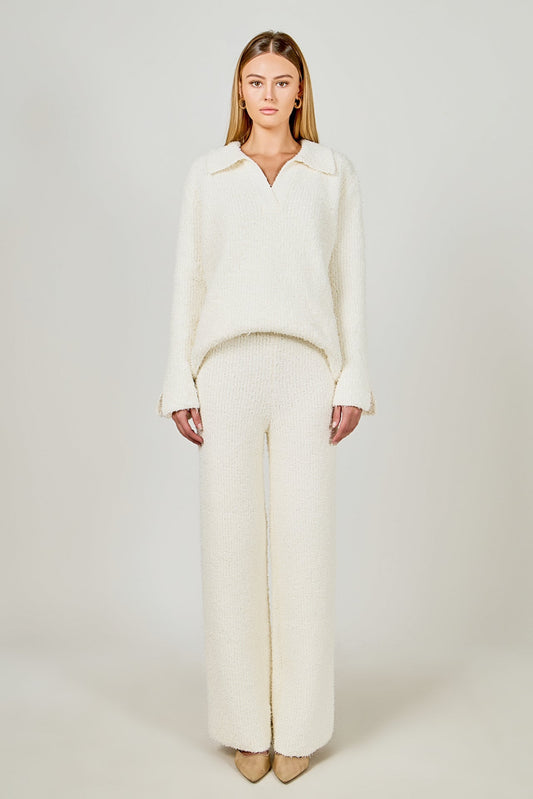 Endless Rose Hot Sale | Textured Fuzzy Collared Sweater