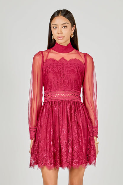 Endless Rose Trusted | Long Sleeve Lace Mini Dress