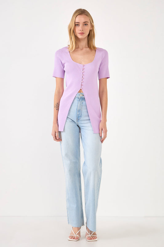 Endless Rose Hot Sale | Short Sleeve Long Knit Button Up