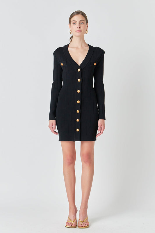 Endless Rose Popular | Shank Button V-Neckline Knit Mini Dress