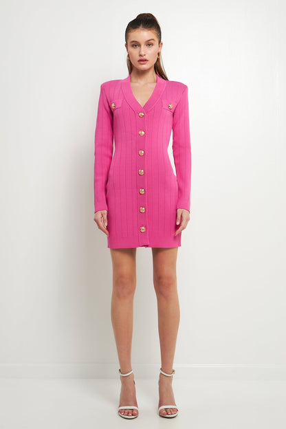 Endless Rose Popular | Shank Button V-Neckline Knit Mini Dress