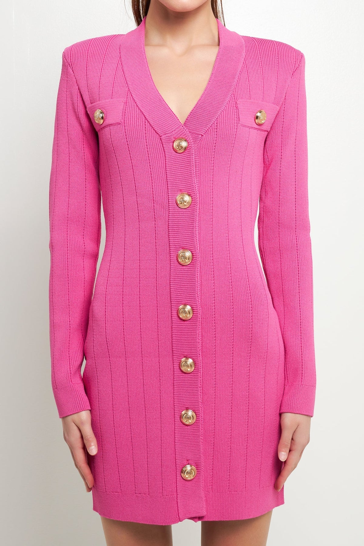 Endless Rose Popular | Shank Button V-Neckline Knit Mini Dress