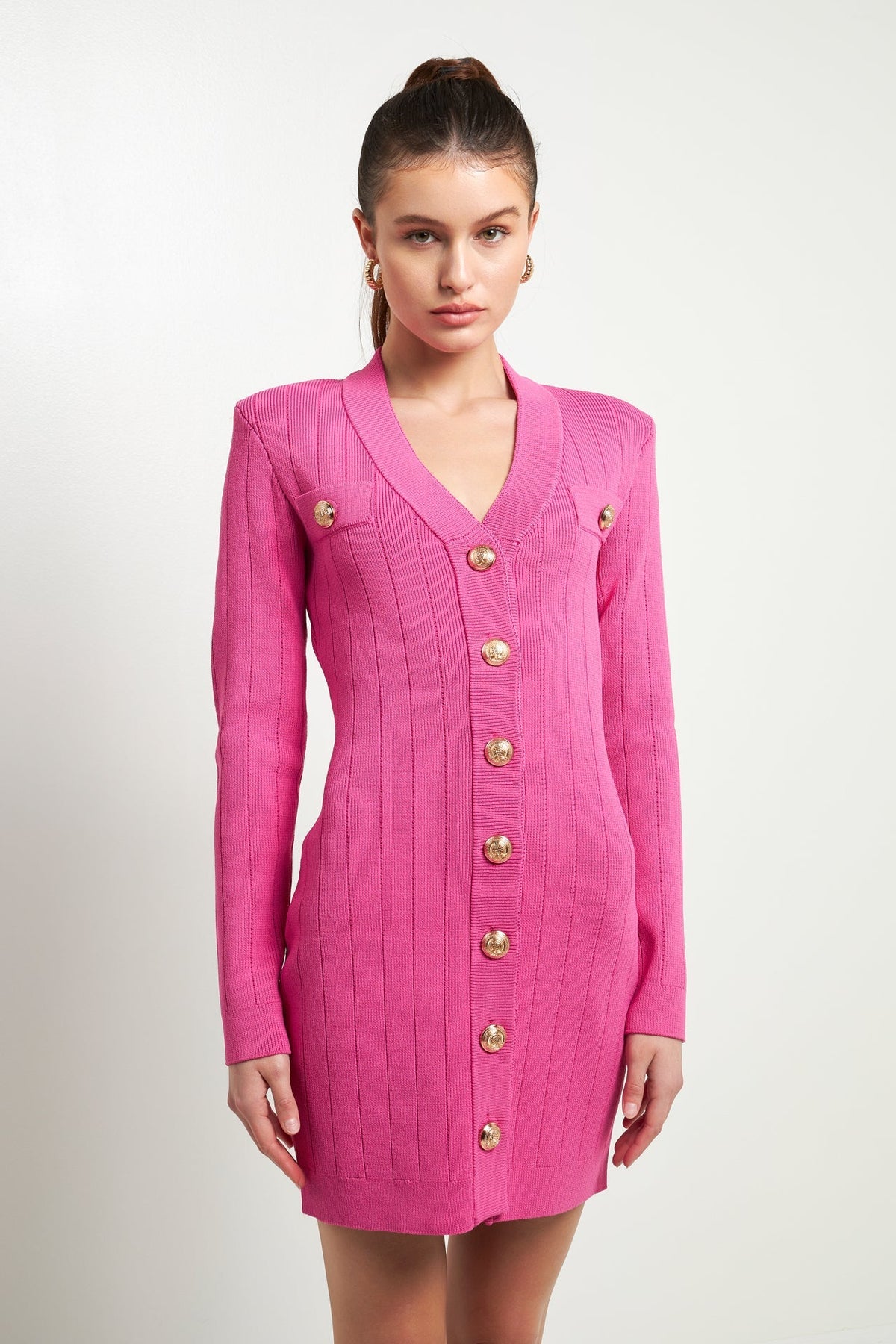 Endless Rose Popular | Shank Button V-Neckline Knit Mini Dress