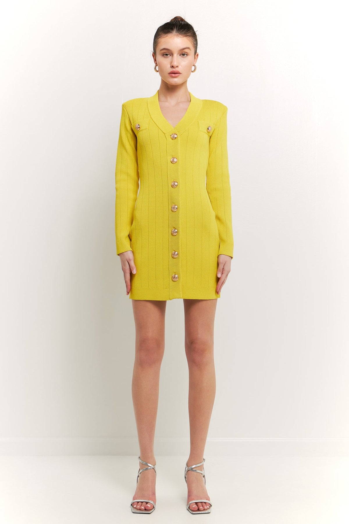Endless Rose Popular | Shank Button V-Neckline Knit Mini Dress