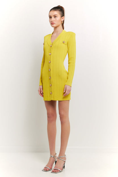 Endless Rose Popular | Shank Button V-Neckline Knit Mini Dress