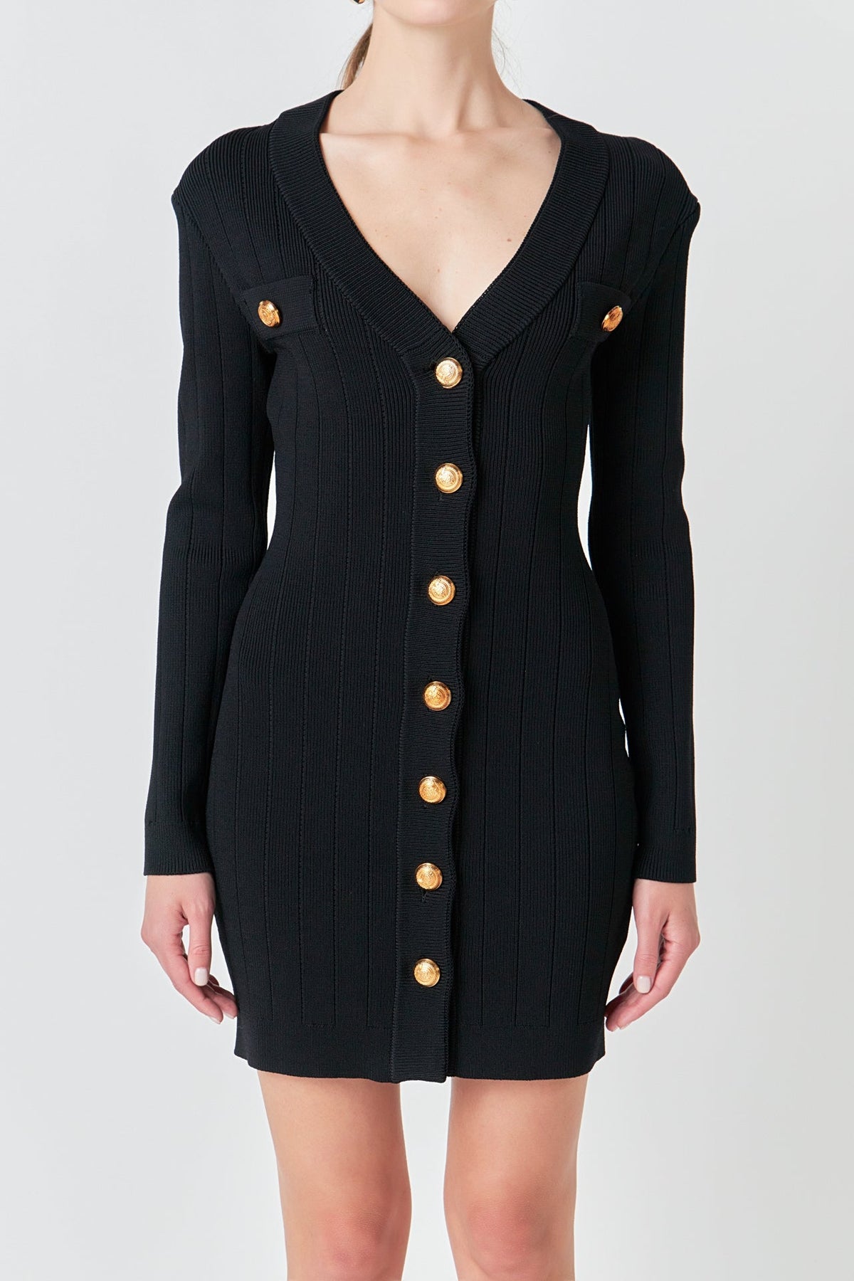 Endless Rose Popular | Shank Button V-Neckline Knit Mini Dress