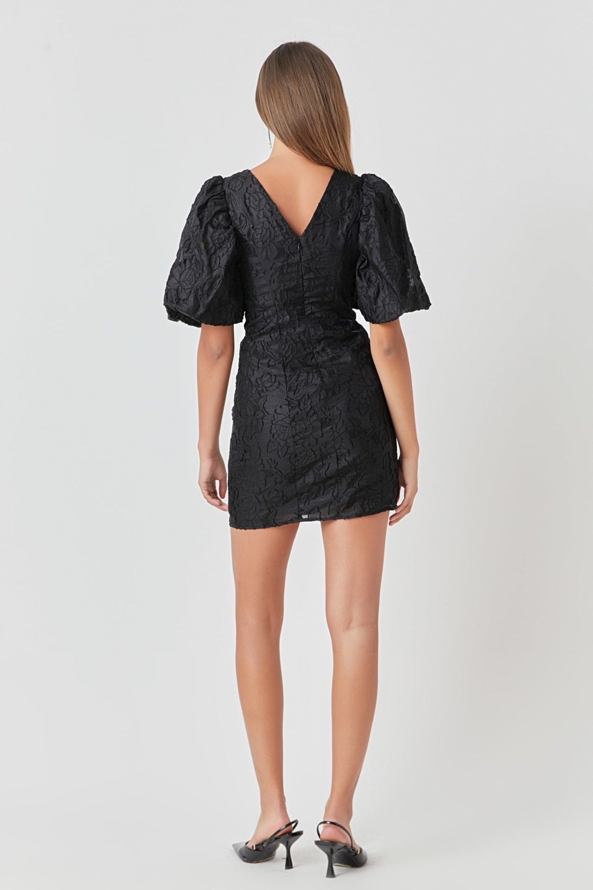 Endless Rose Everyday | Floral Jacquard Puff Sleeve Mini Dress