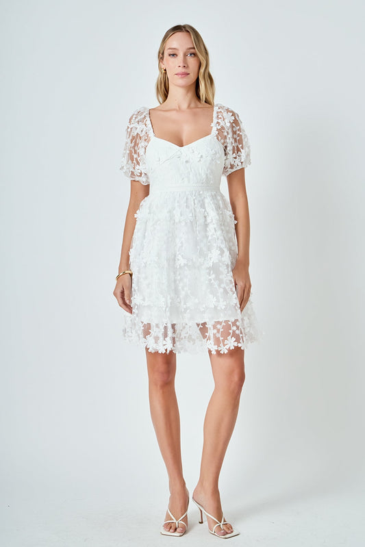 Endless Rose Quality | Crochet Lace Bustier Puff Mini Dress