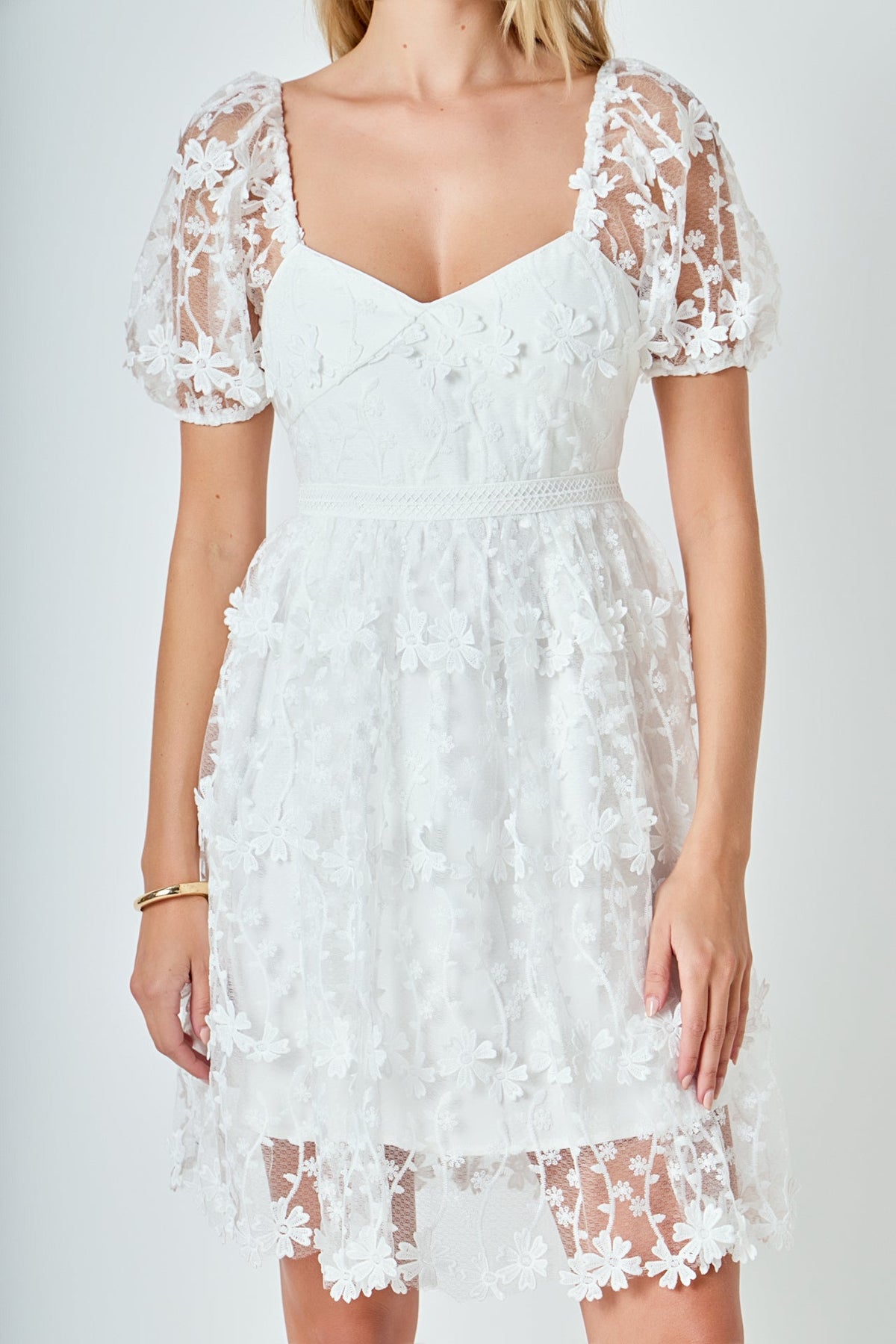 Endless Rose Quality | Crochet Lace Bustier Puff Mini Dress