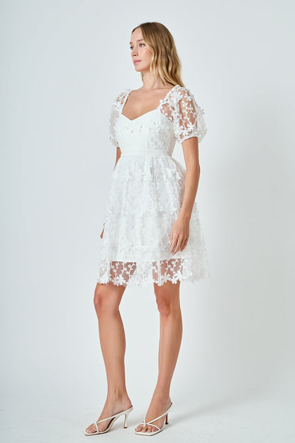 Endless Rose Quality | Crochet Lace Bustier Puff Mini Dress