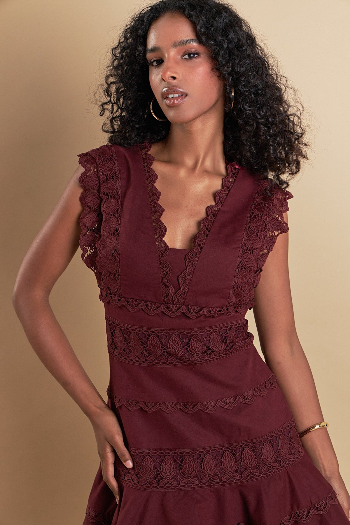 Endless Rose Top Pick | Plunging Neck Lace Trim Dress