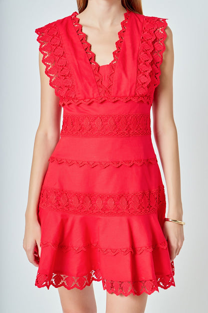 Endless Rose Top Pick | Plunging Neck Lace Trim Dress