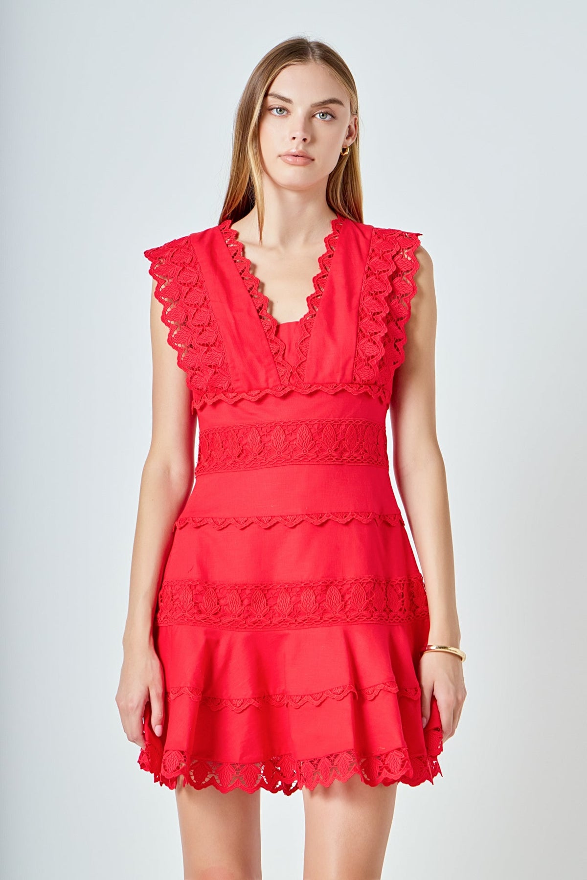 Endless Rose Top Pick | Plunging Neck Lace Trim Dress