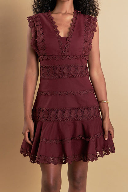 Endless Rose Top Pick | Plunging Neck Lace Trim Dress
