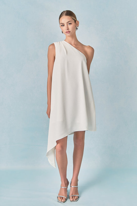 Endless Rose Essential | Shoulder Pintucked Asymmetrical Mini Dress