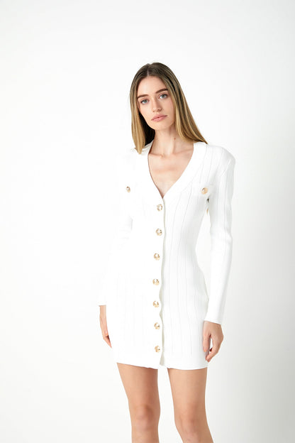Endless Rose Best Price | Shank Button V-Neckline Knit Mini Dress