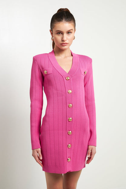 Endless Rose Best Price | Shank Button V-Neckline Knit Mini Dress