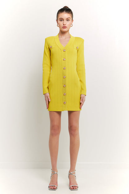 Endless Rose Best Price | Shank Button V-Neckline Knit Mini Dress