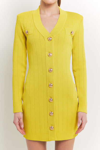 Endless Rose Best Price | Shank Button V-Neckline Knit Mini Dress