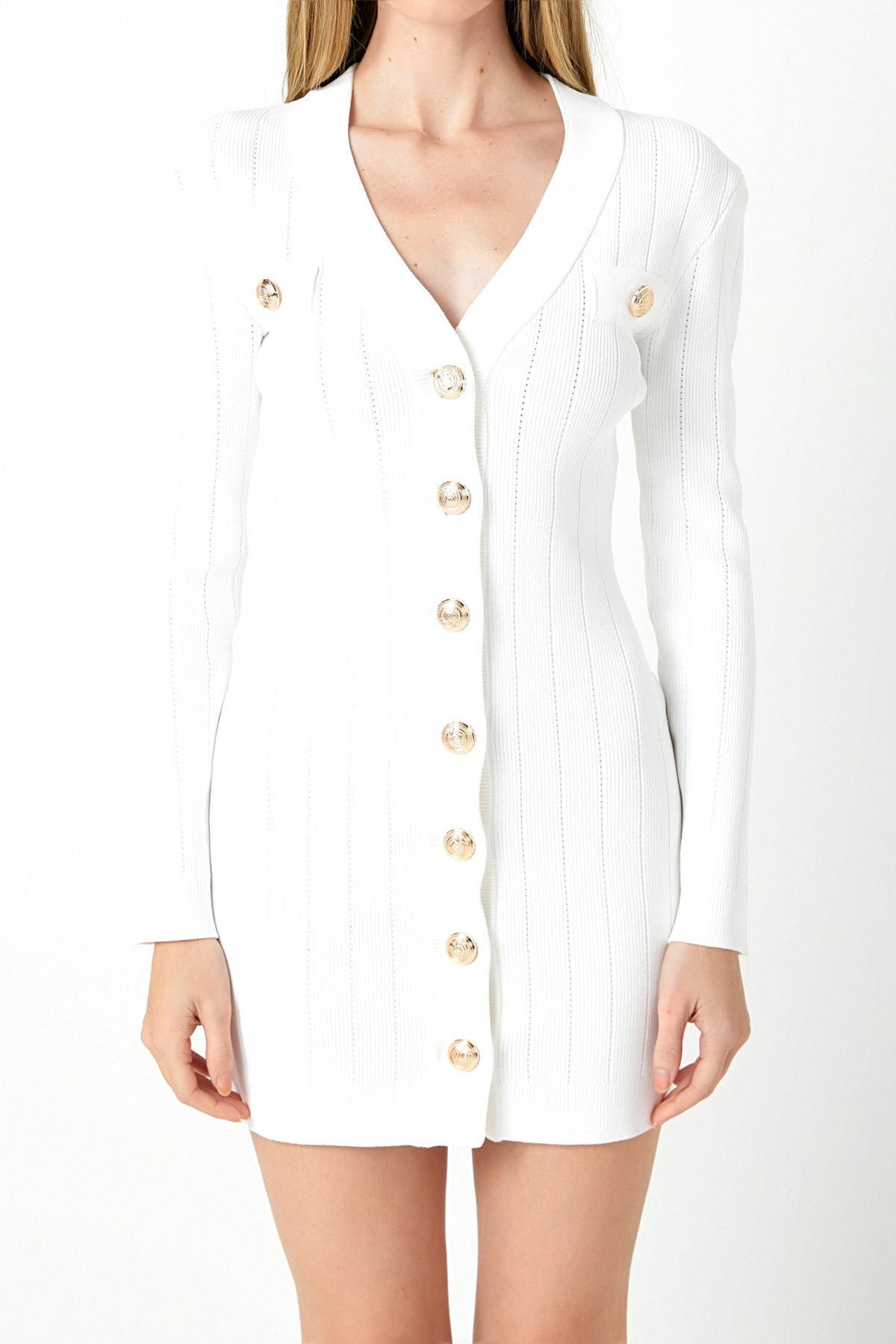 Endless Rose Best Price | Shank Button V-Neckline Knit Mini Dress