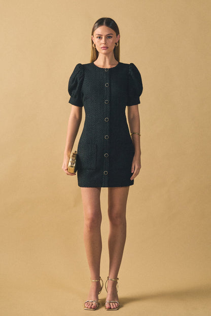 Endless Rose Smart Buy | Tweed Puff Sleeve Mini Dress