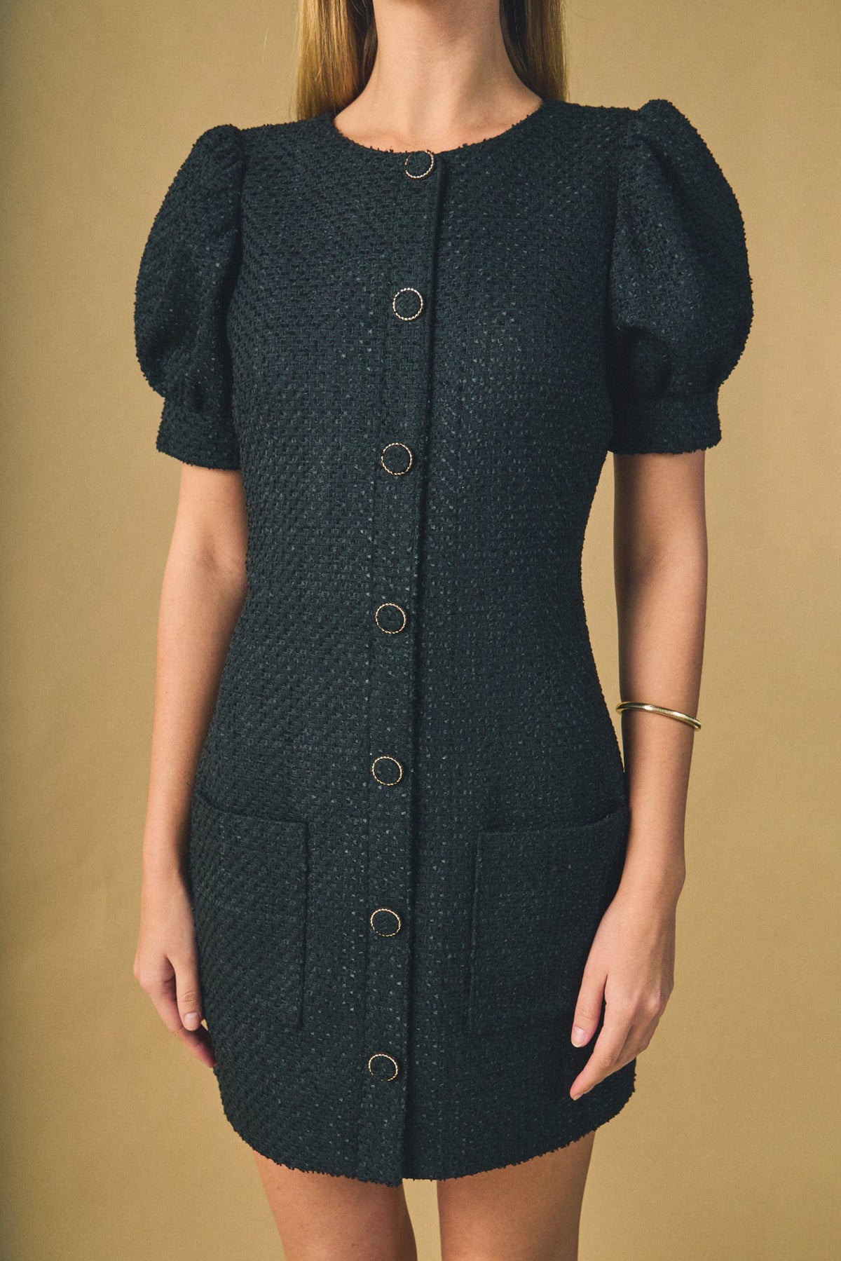Endless Rose Smart Buy | Tweed Puff Sleeve Mini Dress
