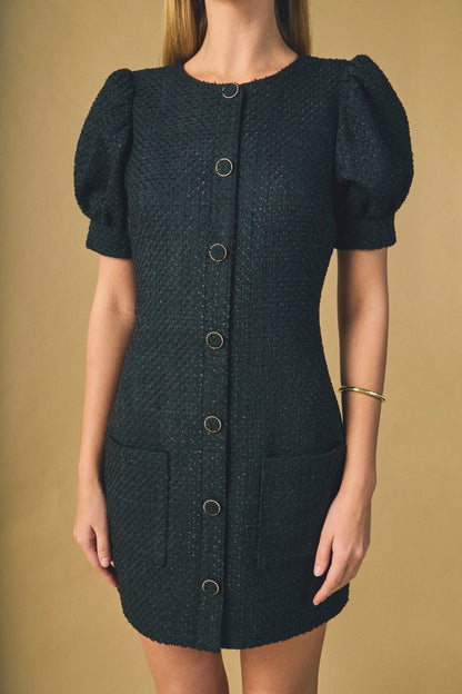 Endless Rose Smart Buy | Tweed Puff Sleeve Mini Dress