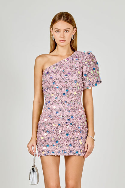 Endless Rose Recommended | Premium One-Shoulder Sequin Mini Dress